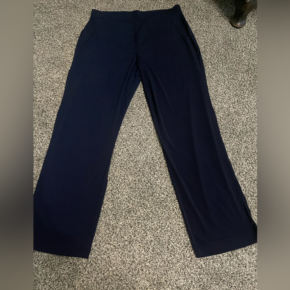 New Susan Graver Navy Blue Wide-Leg high waisted Pants MP